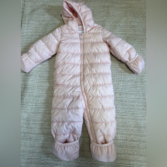 Baby GAP Pink Hooded Lightweight Puffer Snowsuit - Picture 1 of 4